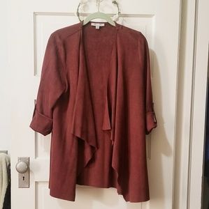 Faux Suede Chocolate Open Front Blouse Jacket